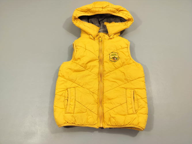 Veste Waikiki (petites taches avant) zippée s.m à capuche amovible jaune matelassé, inértieur polar gris, moins cher chez Petit Kiwi