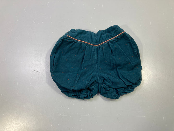 Short bleu canard velours côtelé bouffant, petits motifs cuivrés, liseré cuivré, moins cher chez Petit Kiwi