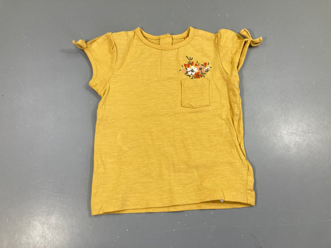 T-shirt m.c jaune flammé poche fleurs brodées, moins cher chez Petit Kiwi