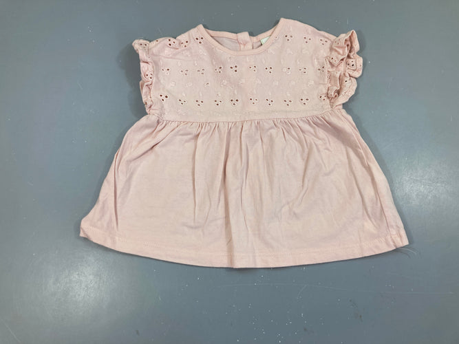 T-shirt m.c rose broderies, moins cher chez Petit Kiwi