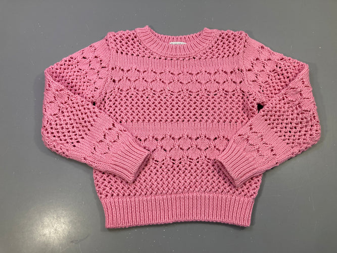 Pull rose maille ajourée, moins cher chez Petit Kiwi