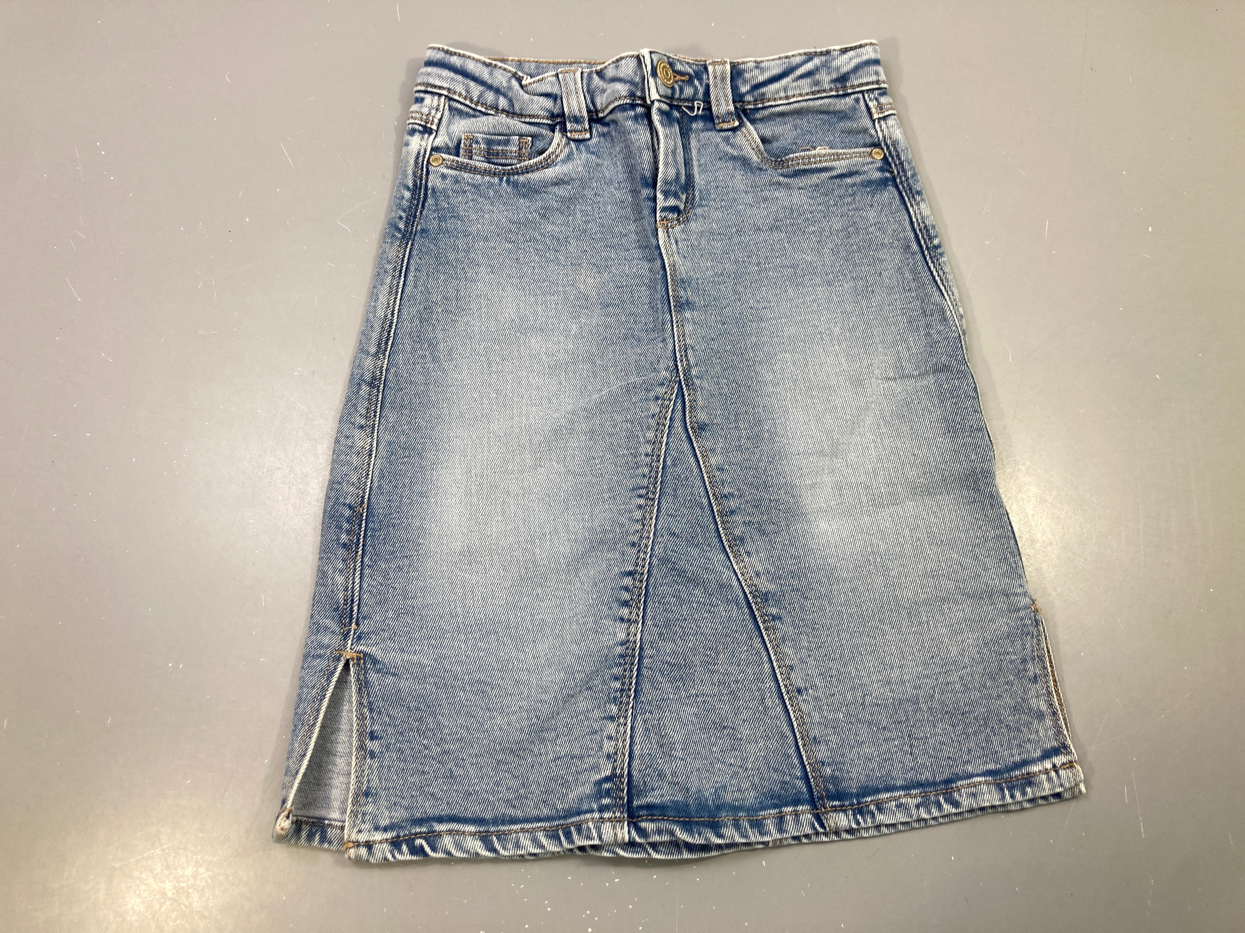 Jupe bleu délavé jean, fentes côtés