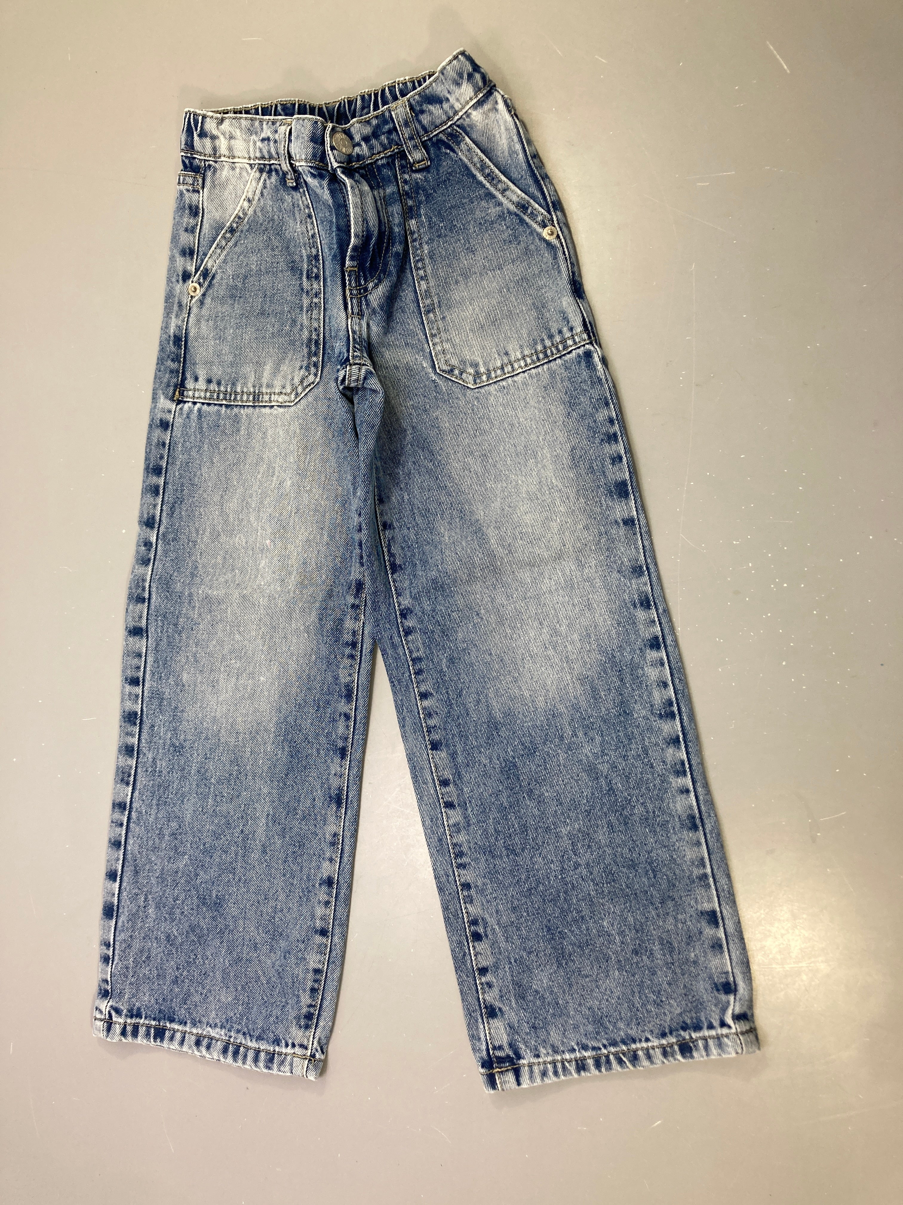Jean bleu délavé coupe large, taille élastiquée