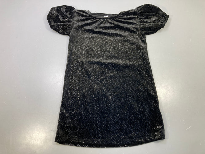 Robe m.c noire velours pailletée argenté, manches bouffantes, moins cher chez Petit Kiwi