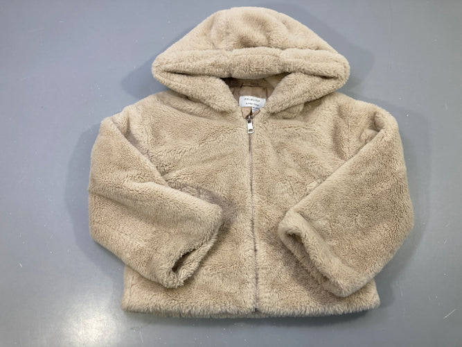 Gilet veste zippée capuche beige peluche, moins cher chez Petit Kiwi