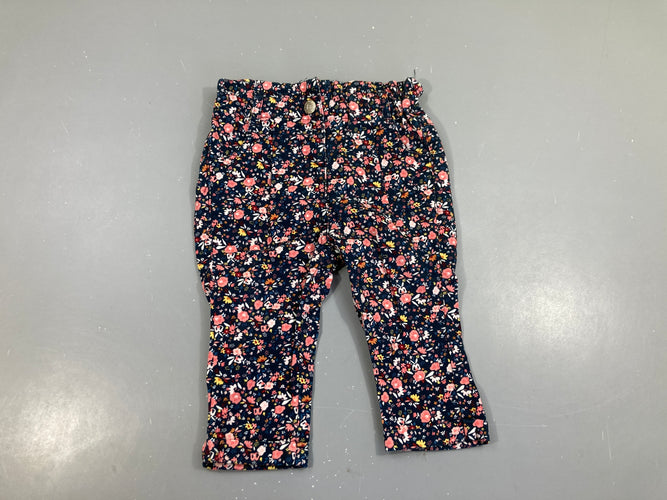 Pantalon bleu marine fleurs, moins cher chez Petit Kiwi