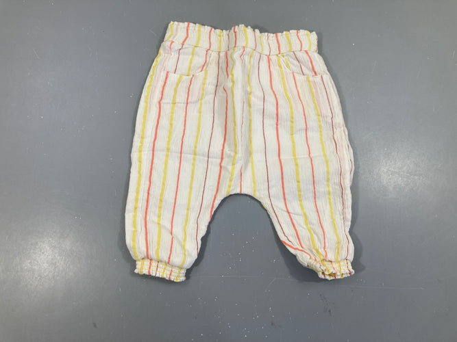 Pantalon léger blanc rayé jaune/orange, moins cher chez Petit Kiwi