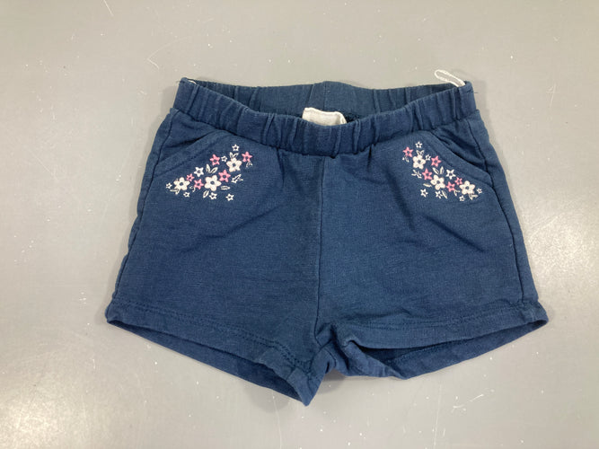Short molleton bleu marine fleurs brodées, moins cher chez Petit Kiwi