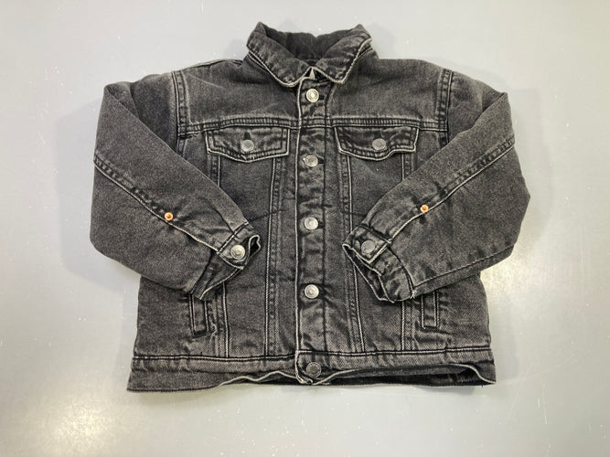 Veste jean noir délavé, doublée sherpa boutons pression, moins cher chez Petit Kiwi