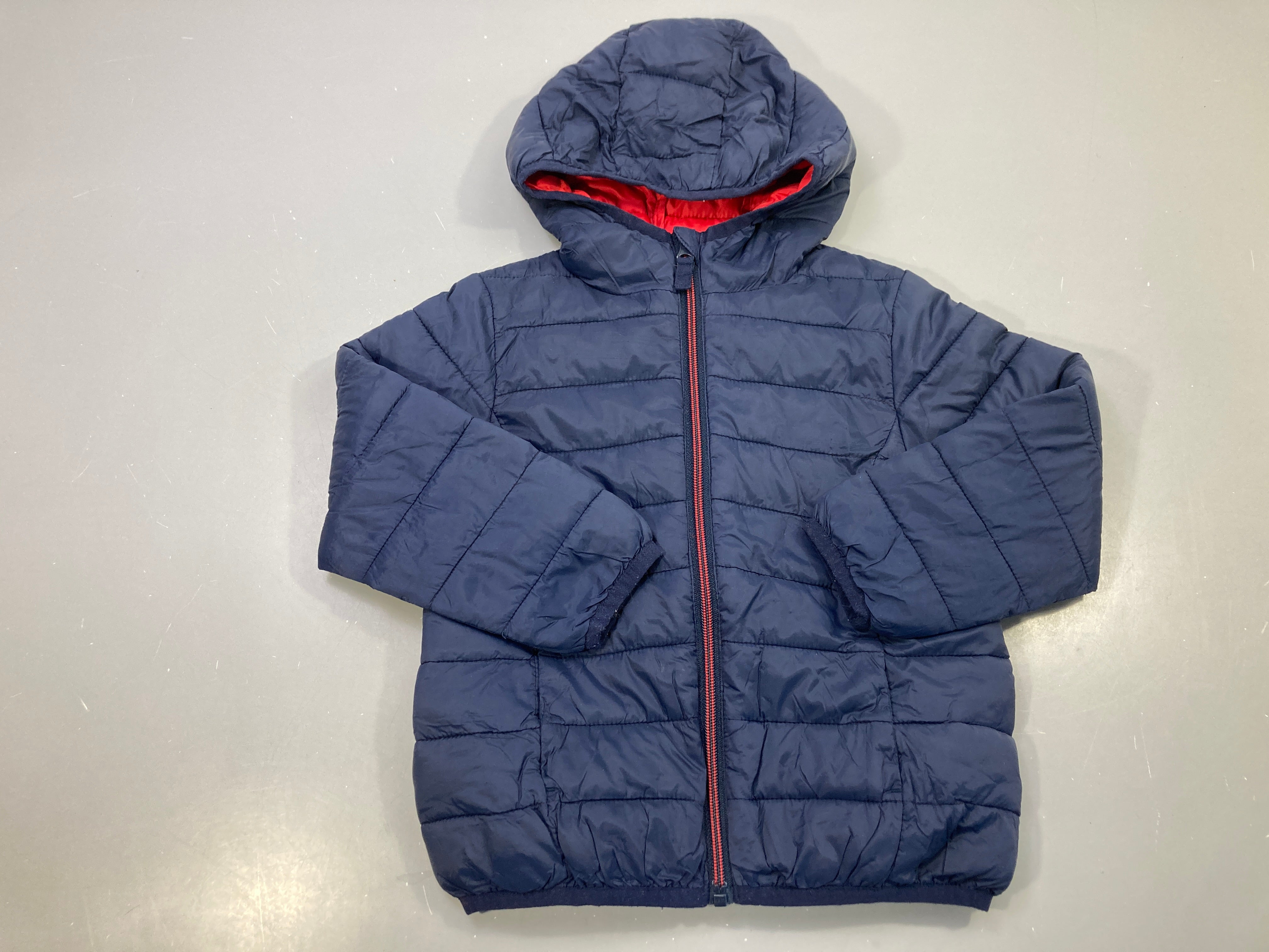 Doudoune light zippée bleu marine capuche, doublure rouge