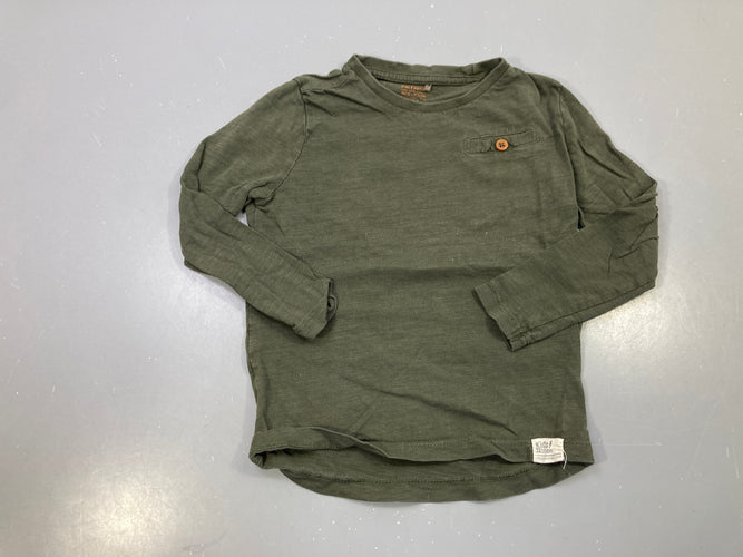 T-shirt m.l vert kaki flammé, poche boutonnée, Kidz Nation, moins cher chez Petit Kiwi