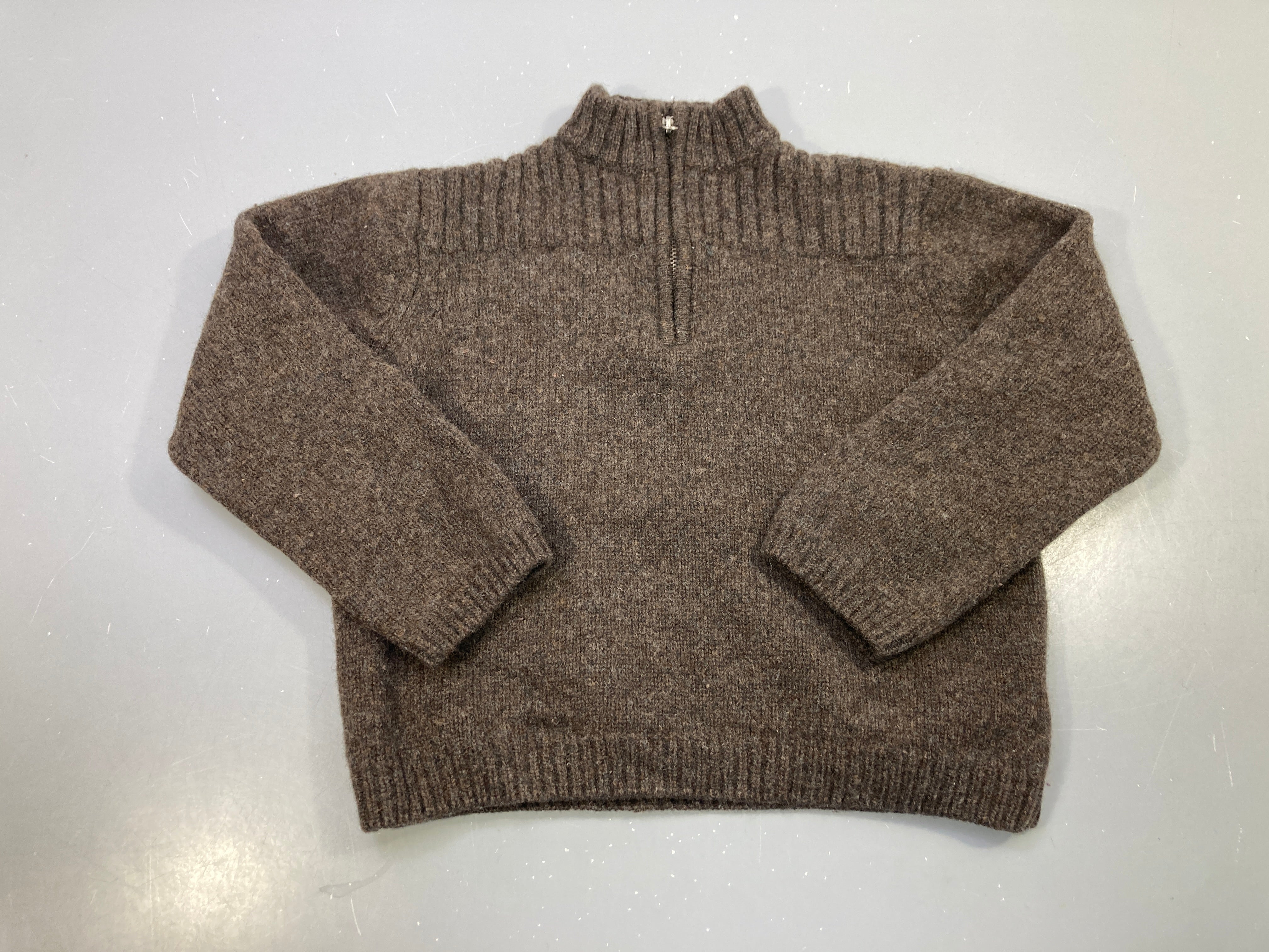 Pull brun chiné 100%laine col montant zippé