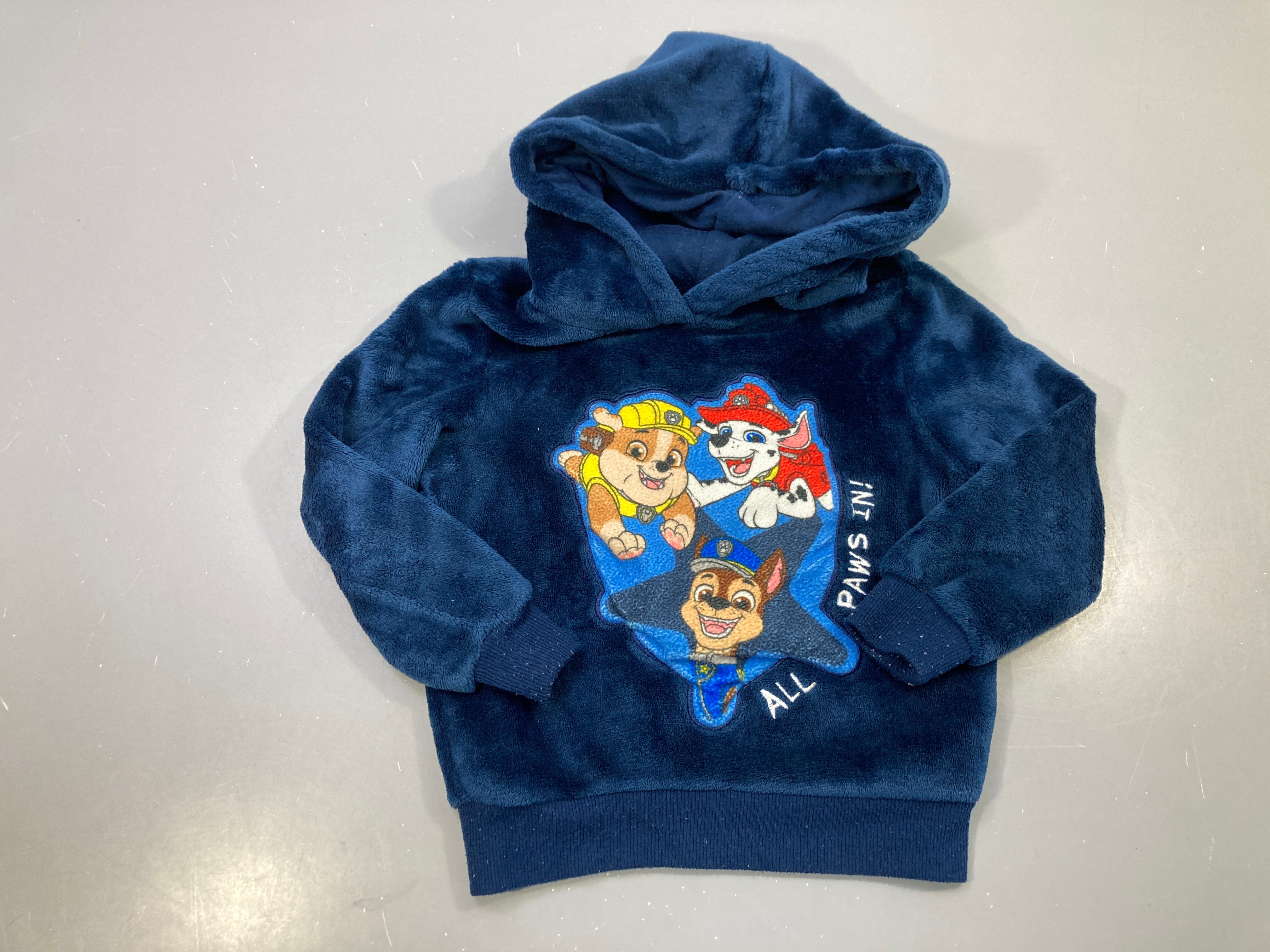 Sweat capuche bleu marine velours Pat'Patrouille