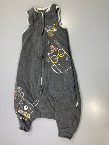 Gigoteuse ouatinée s.m gris chiné à jambes, chat à lunettes et lapin Petit Beguin, moins cher chez Petit Kiwi