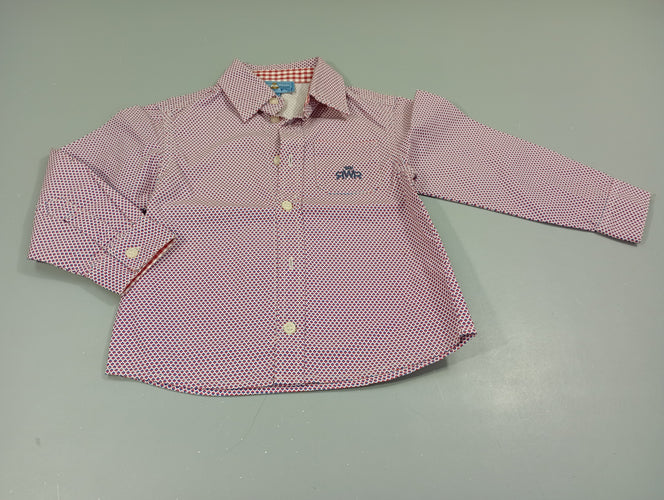 Chemise m.l blanche à motifs rouge, bleu, moins cher chez Petit Kiwi