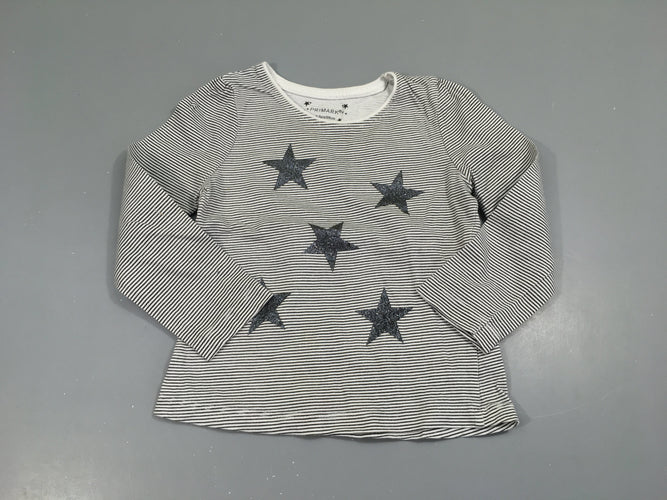 T-shirt m.l blanc rayé bleu foncé étoiles irisées, moins cher chez Petit Kiwi