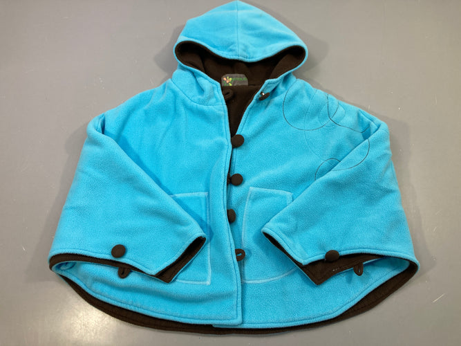 Cape turquoise polaire capuche, doublure chocolat, Nirvana, moins cher chez Petit Kiwi