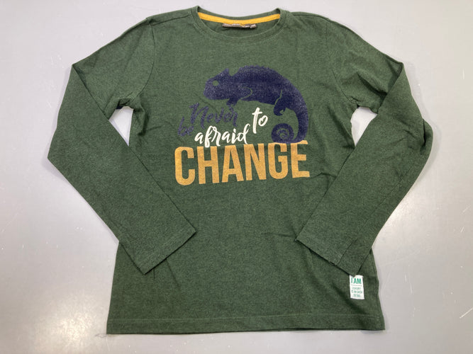 T-shirt m.l vert chiné, caméléon floqué Never be afraid to change, I AM, moins cher chez Petit Kiwi
