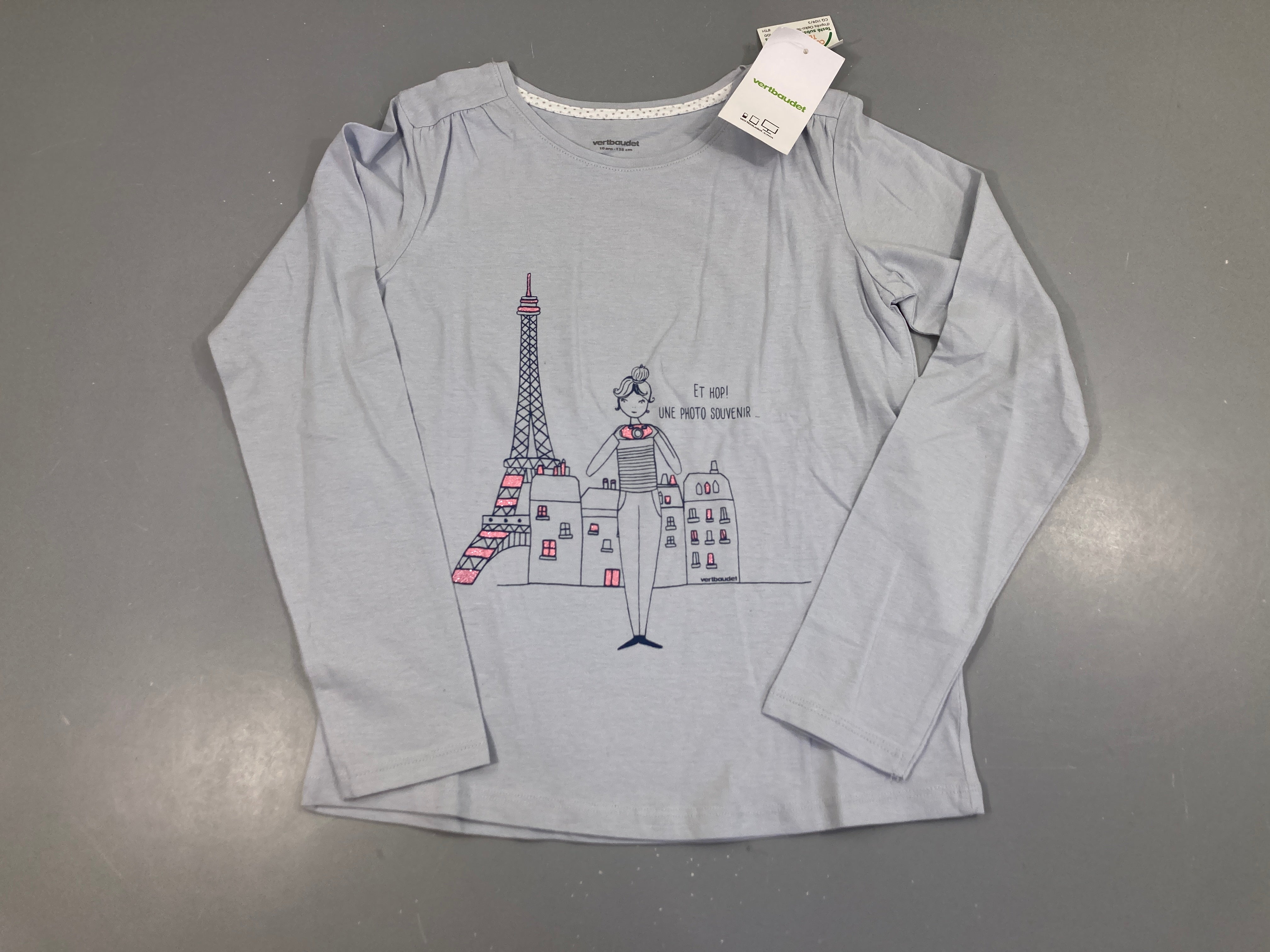NEUF T-shirt m.l bleu flammé Paris