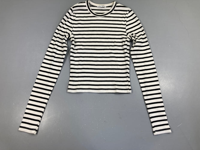 T-shirt m.l côtes blanc rayé noir, moins cher chez Petit Kiwi