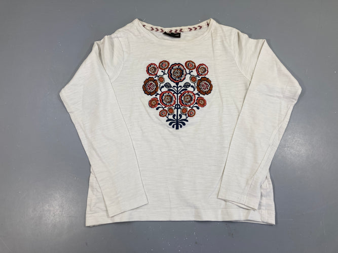 T-shirt m.l blanc flammé fleurs brodées, moins cher chez Petit Kiwi