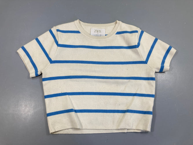 Pull court m.c écru rayé bleu, moins cher chez Petit Kiwi