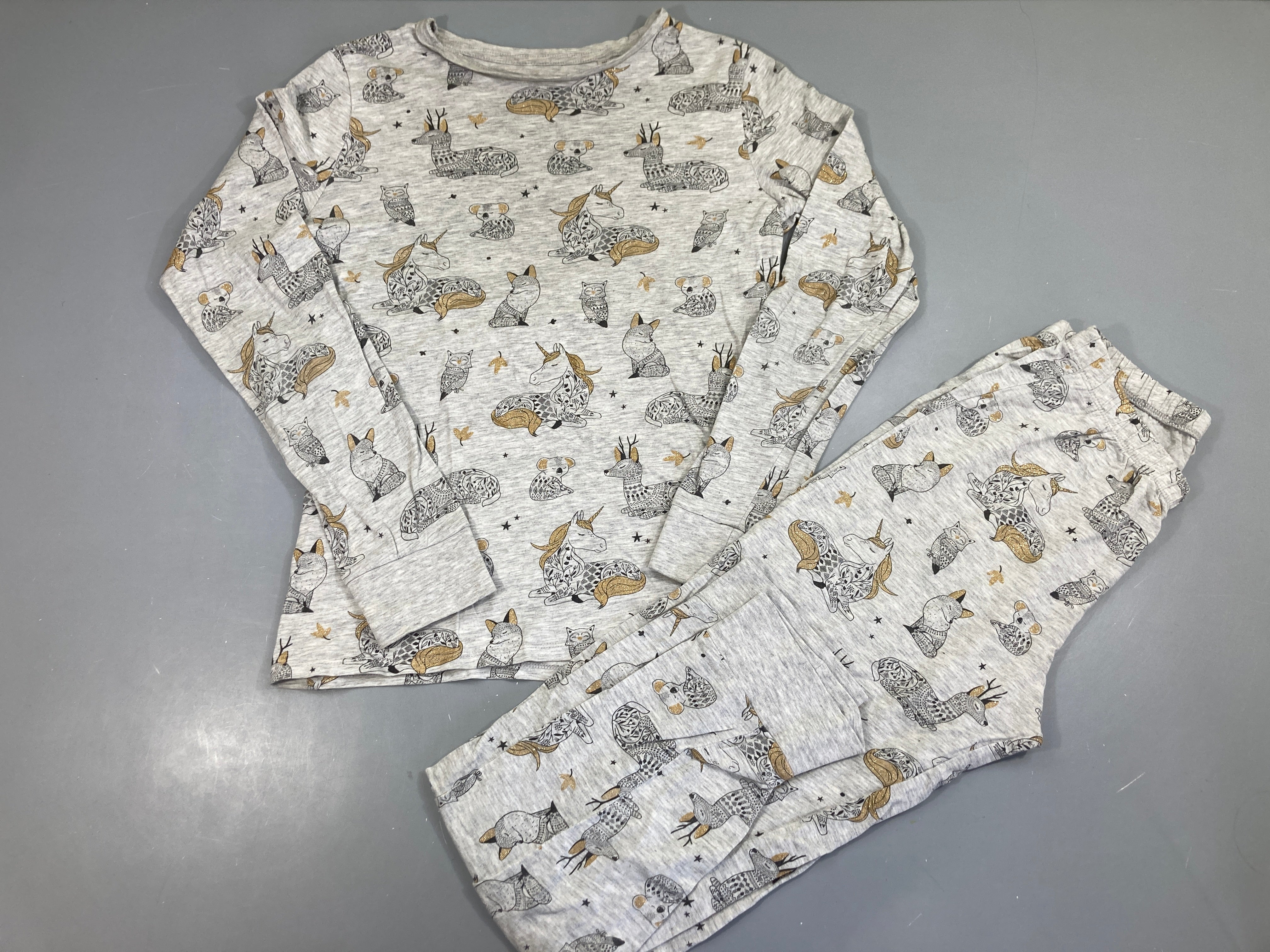 Pyjama 2pcs jersey gris chiné animaux doré