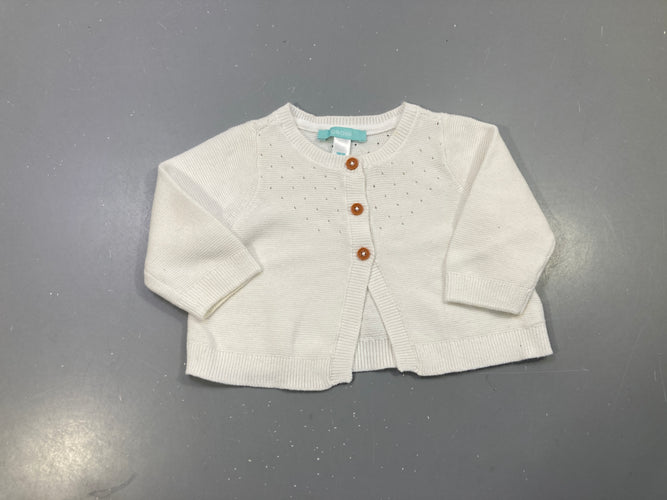 Gilet blanc maille ajourée, boutons, moins cher chez Petit Kiwi