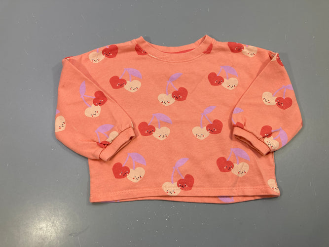 Sweat corail imprimé cerises cœurs, moins cher chez Petit Kiwi