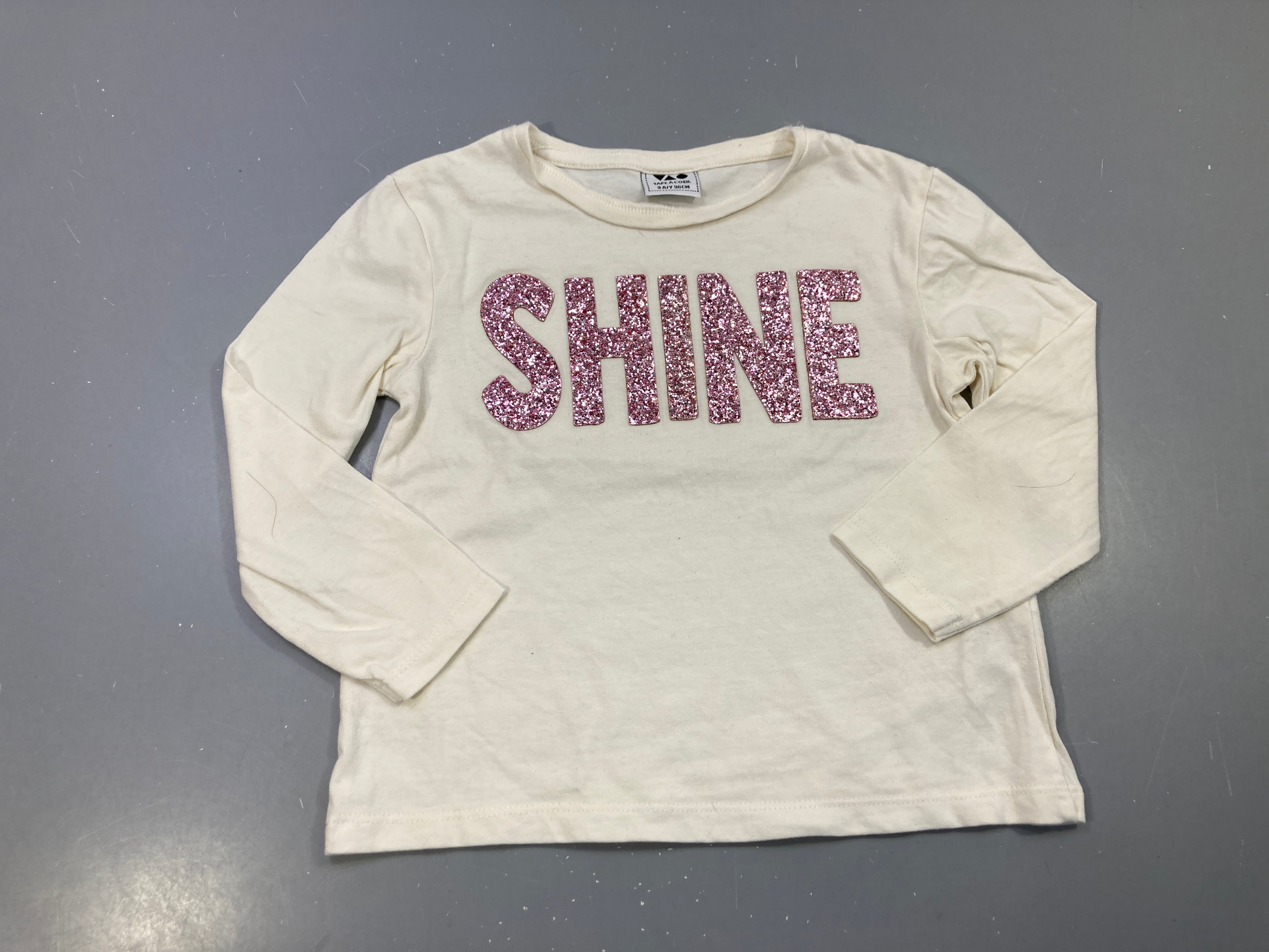 T-shirt m.l écru, Shine strass roses