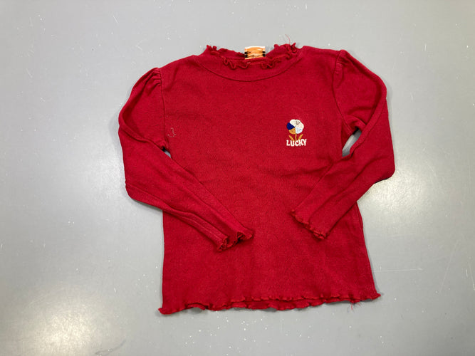 T-shirt m.l bordeaux ajouré, col froncé, fleur brodée Lucky, moins cher chez Petit Kiwi