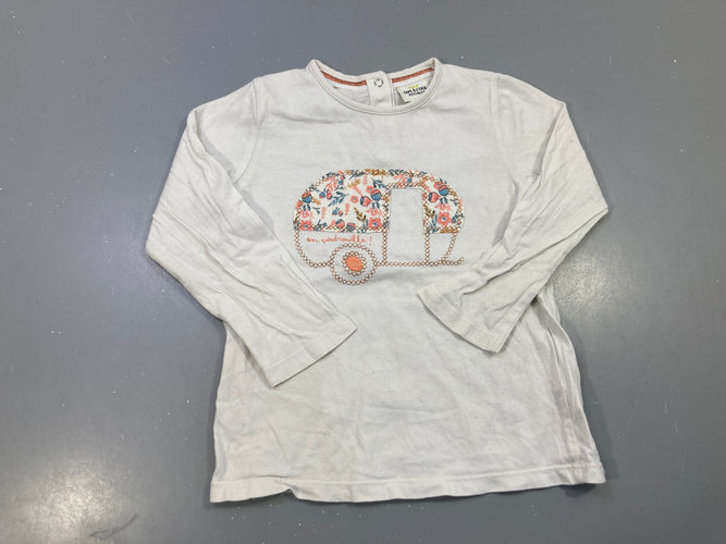 T-shirt m.l écru, caravane fleurie brodée En vadrouille, moins cher chez Petit Kiwi