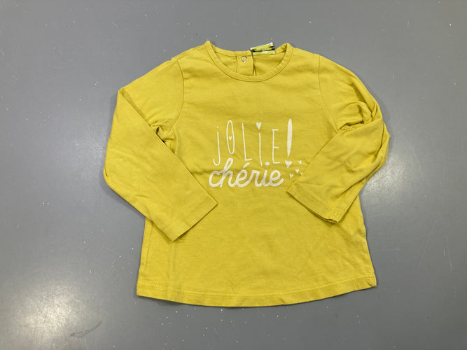 T-shirt m.l jaune moutarde, Jolie chérie sequins, moins cher chez Petit Kiwi