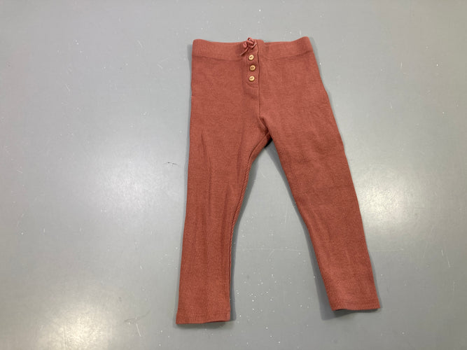 Legging vieux rose côtelé, 3 boutons bois et nœud à la taille, moins cher chez Petit Kiwi