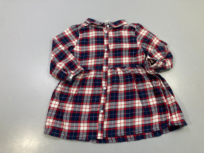 Robe m.l bleu marine, rouge et blanc à carreaux, fils argentés, col chemise boutonnée, moins cher chez Petit Kiwi