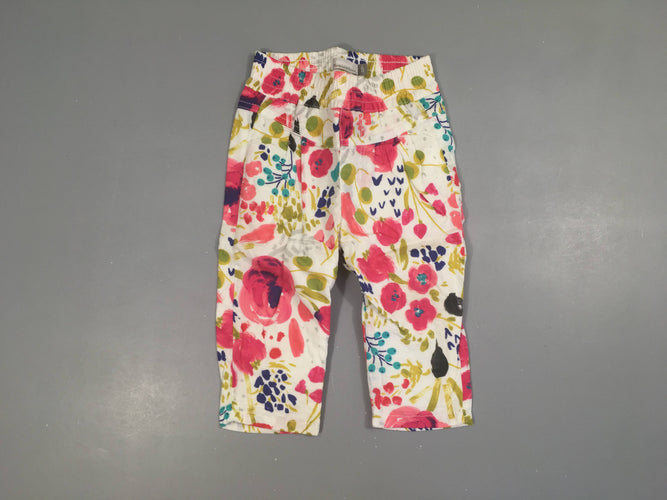 Pantalon blanc fleuri rose-vert, moins cher chez Petit Kiwi