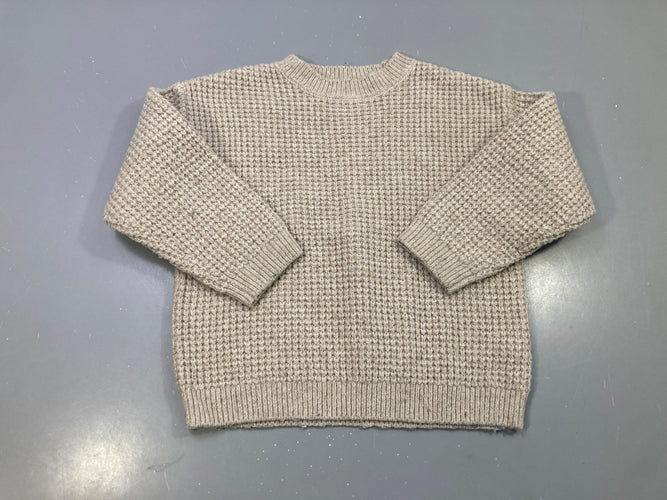 Pull beige greige grosse maille gaufrée, moins cher chez Petit Kiwi