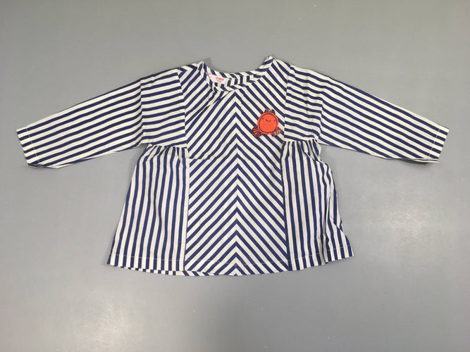 Blouse ml blanche rayé bleu poisson orange, moins cher chez Petit Kiwi