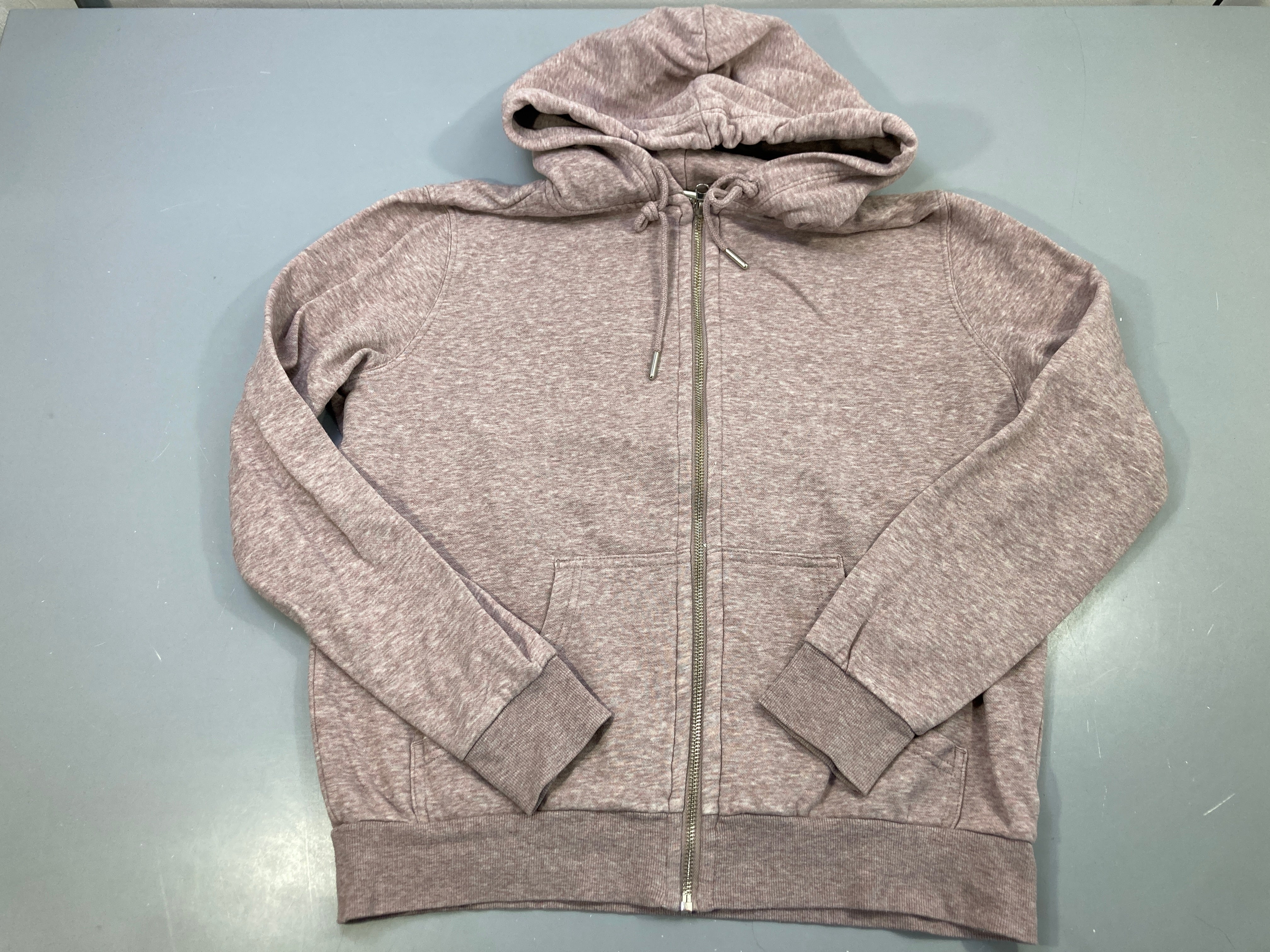 Sweat zippé capuche vieux rose chiné, poches