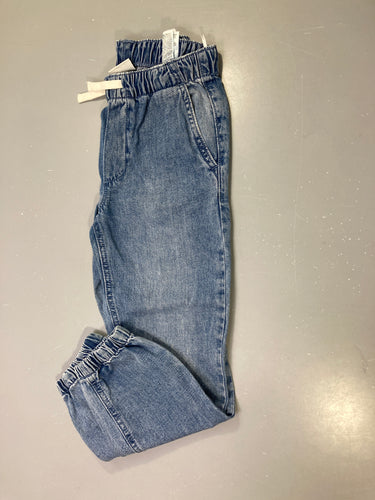 Pantalon bleu délavé jean, taille élastique à cordon, bas élastiqués, moins cher chez Petit Kiwi