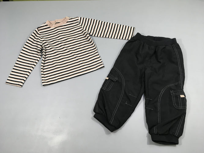 T-shirt m.l beige rayé noir + Pantalon noir, moins cher chez Petit Kiwi