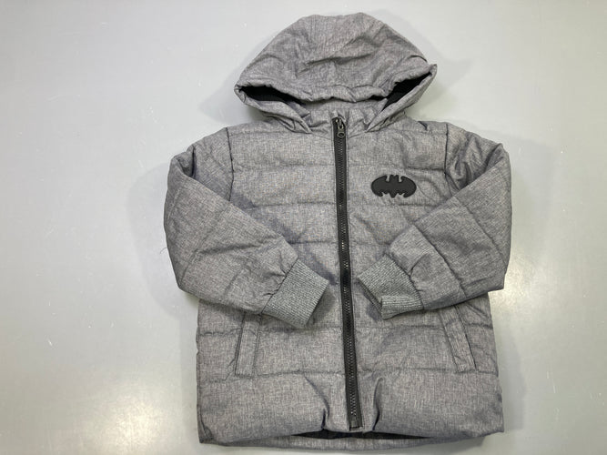 Doudoune zippée capuche gris chiné, logo Batman, moins cher chez Petit Kiwi