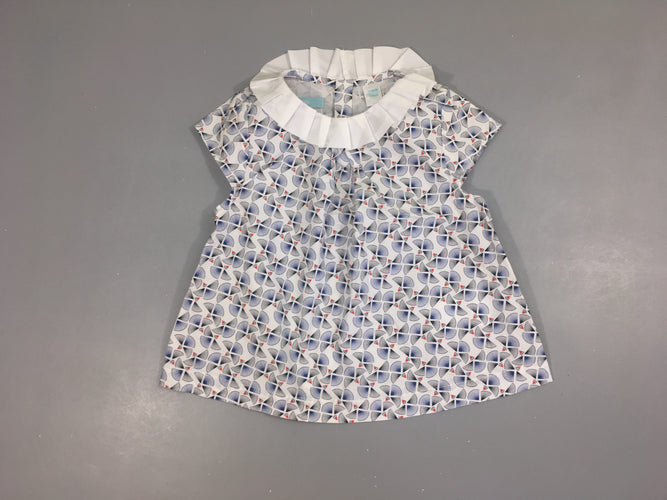 Blouse m.c blanc formes géométrique bleue-rouge Col blanc, moins cher chez Petit Kiwi