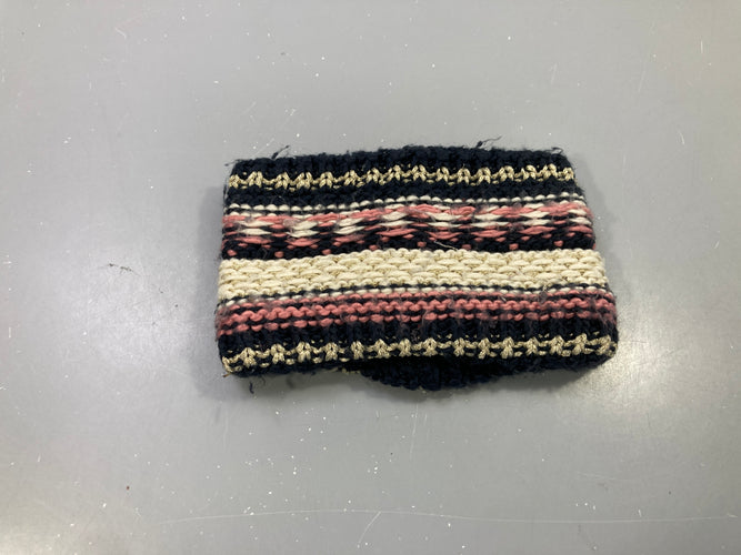 Tour de cou bleu marine, rose et écru jacquard, fils dorés doublé polar, moins cher chez Petit Kiwi