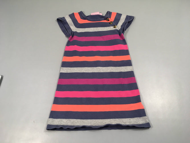 Robe m.c coton rayure bleu/gri/rose, moins cher chez Petit Kiwi