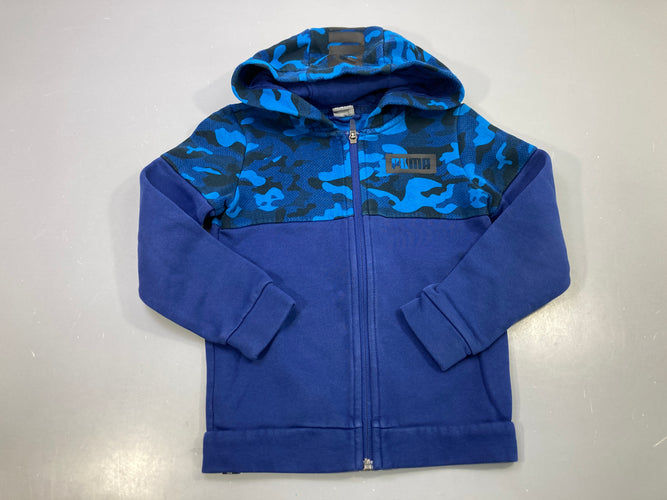 Sweat zippé capuche bleu marine, empiècement camouflage bleu, moins cher chez Petit Kiwi