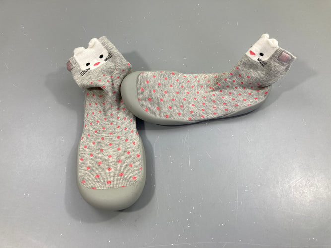 NEUF pantoufles chaussettes grises pois, 32-33, moins cher chez Petit Kiwi