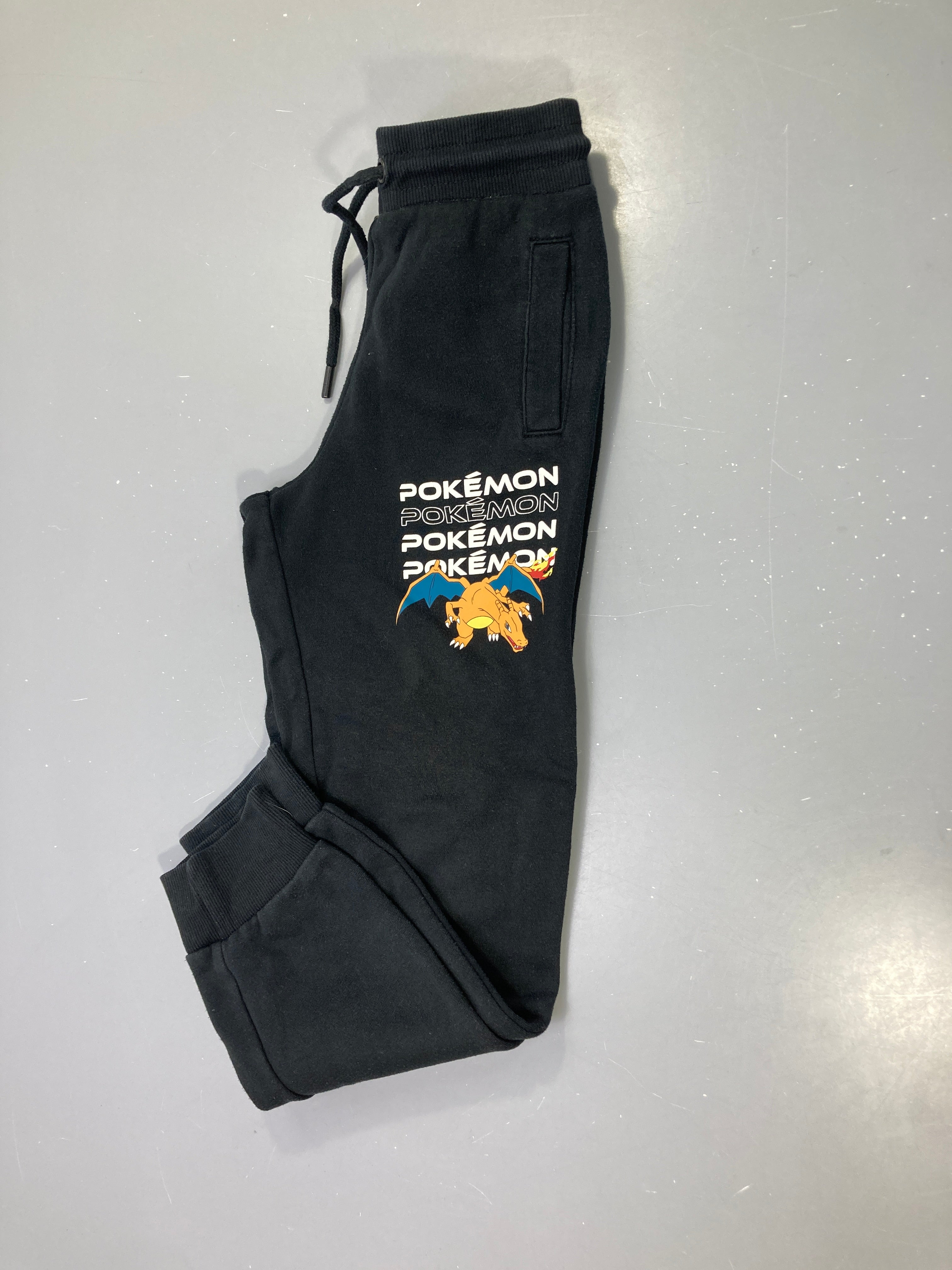 Pantalon jogging noir molleton, imprimé Pokémon Dracaufeu Bouloché