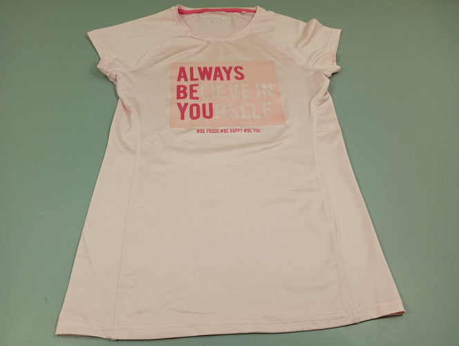 T-shirt m.c de sport rose flammé  "Always believe in yourself", moins cher chez Petit Kiwi