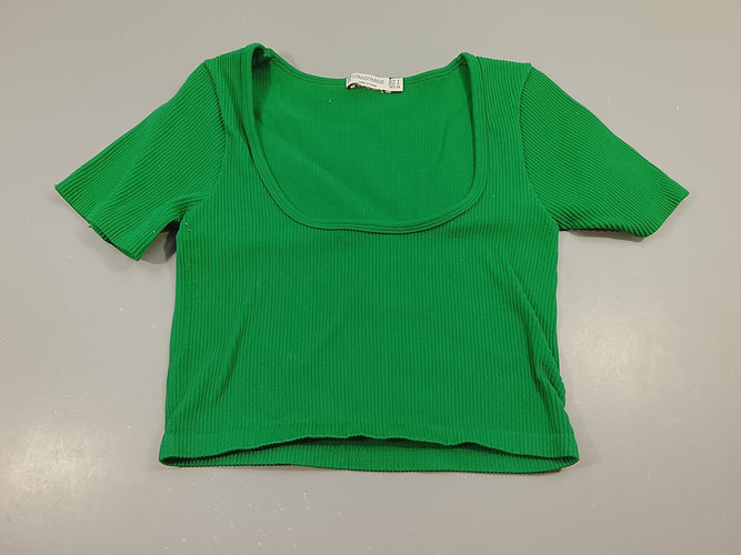 Crop top  Stradivarius vert côtelé, moins cher chez Petit Kiwi